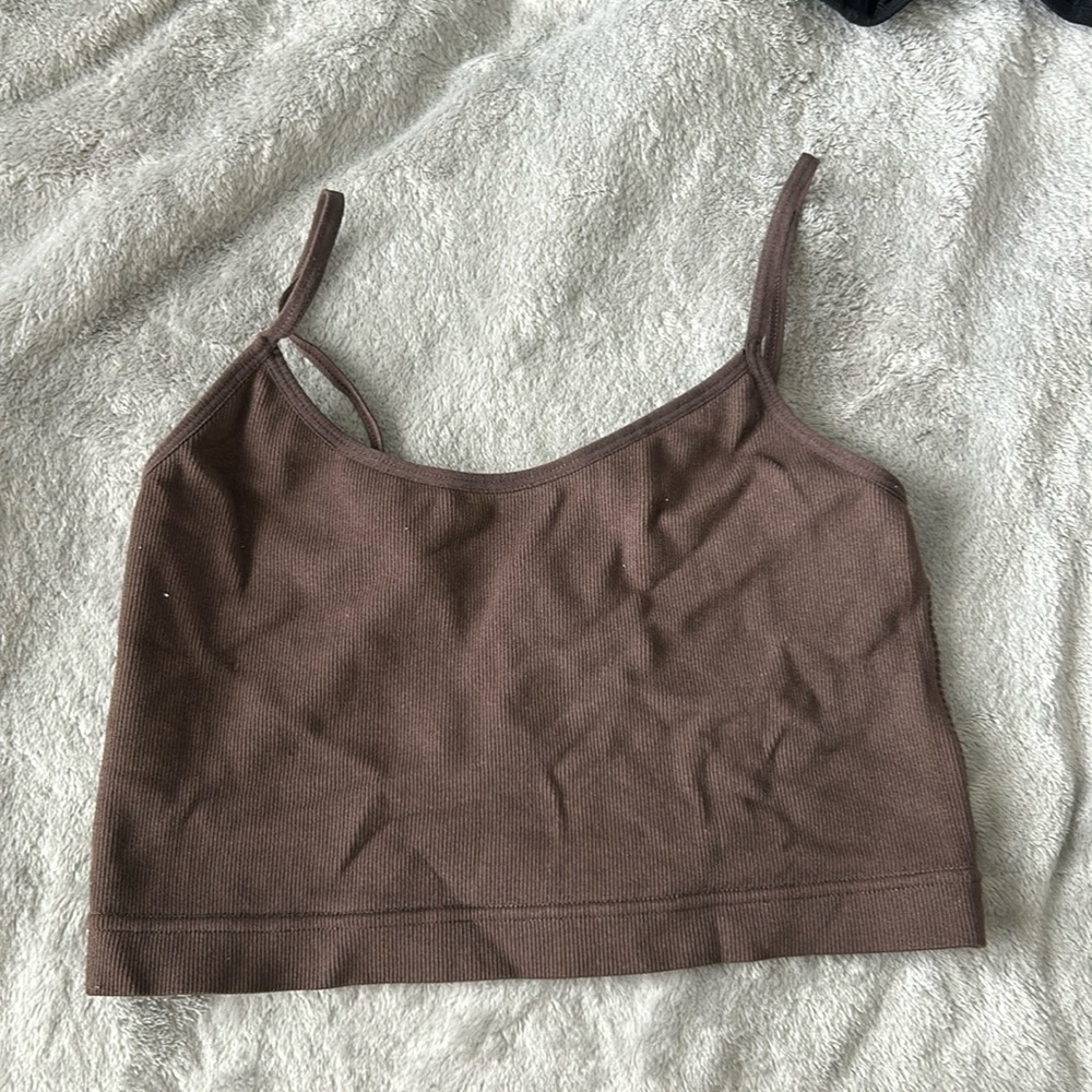 garage brown cropped tank